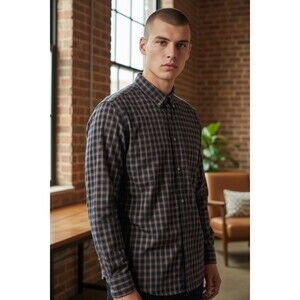 Mizzen Main Leeward Performance Dress Shirt Mens XL Plaid Button Up Made In USA